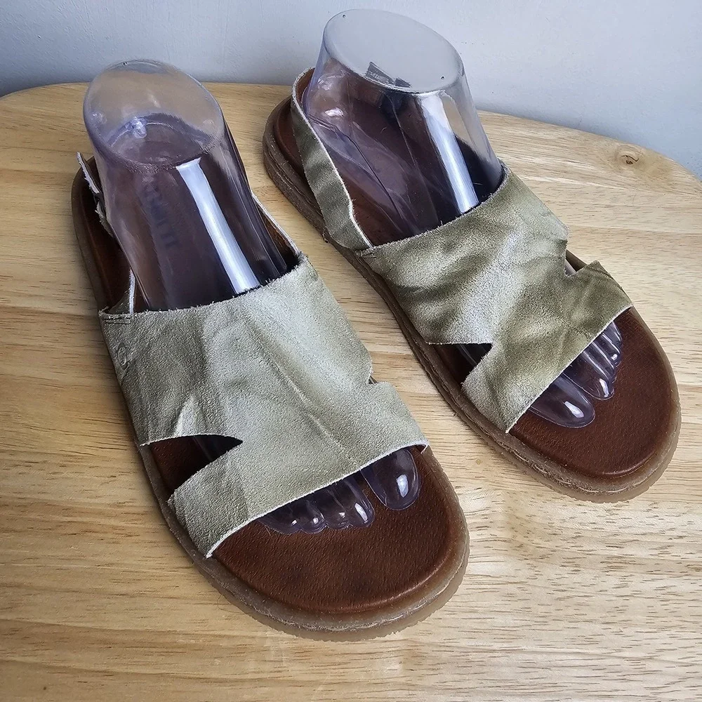 Born Womens Carah Suede Cut-Out Peep-Toe Slingback Sandals Olive Womens Sz 9 M